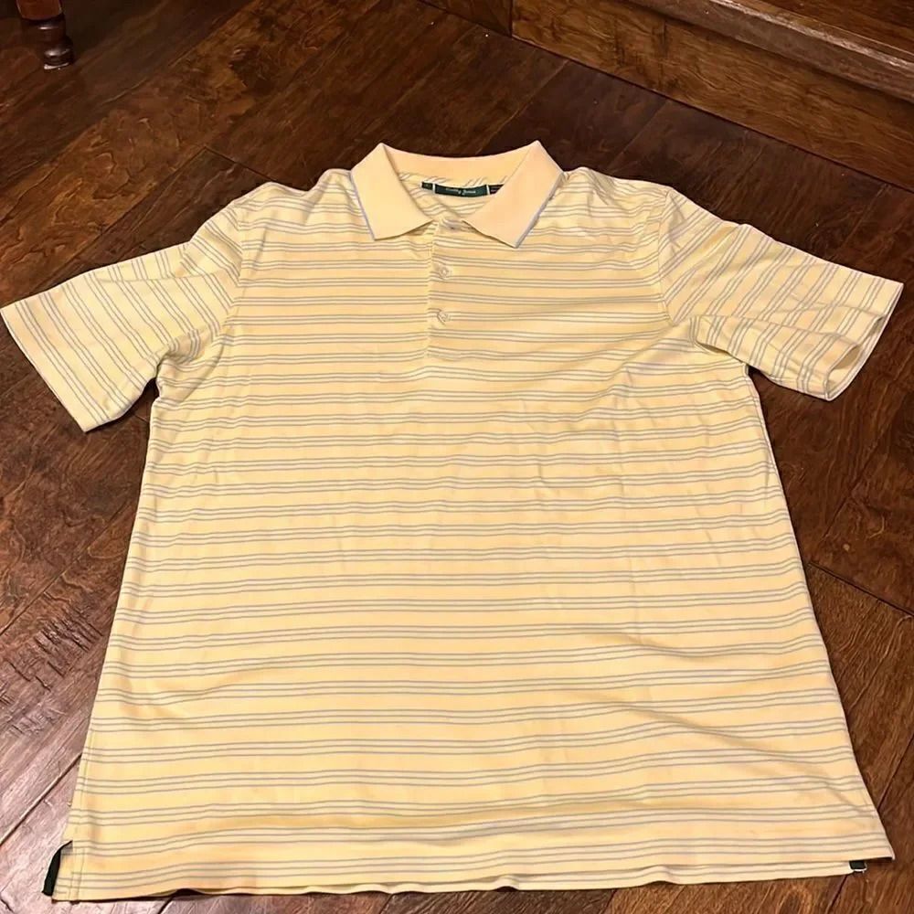 Bobby Jones yellow and blue striped golf polo, size L!